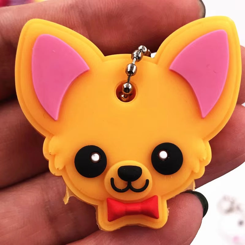 1Pcs Animal Cartoon Key Cover Cap Silicone Key Accessories PVC Soft Dog Cat Key Holder Key Chain for Girl Women Trinket Gift