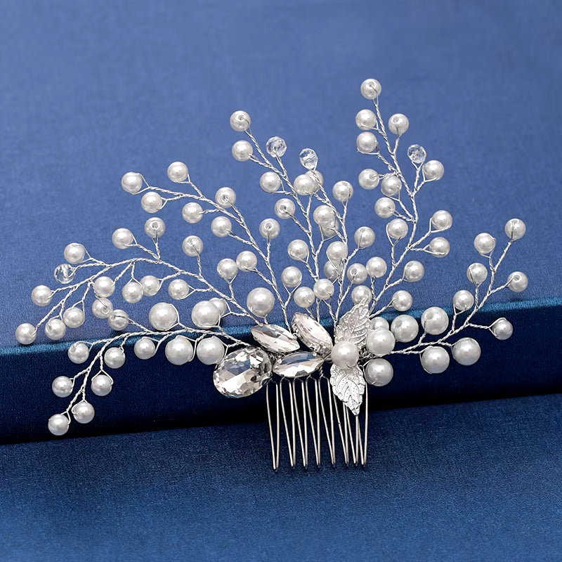 Silver Color Pearl Crystal Wedding Hair Combs Hair Accessories for Bridal Flower Headpiece Women Bride Hair Ornaments Jewelry