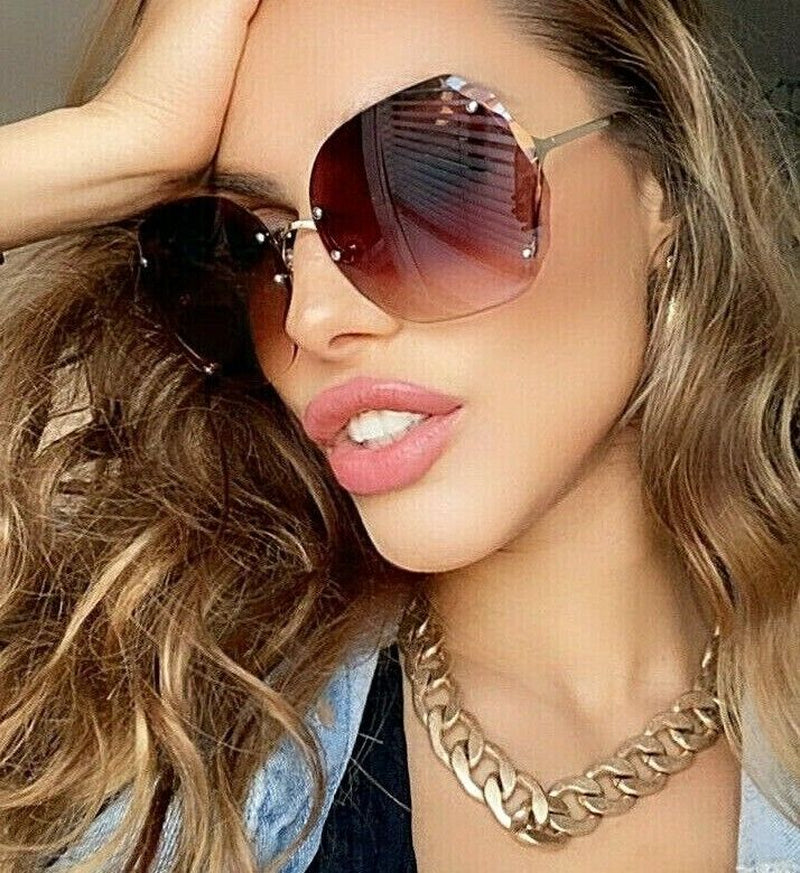 OVERSIZED Big " RIMLESS" Gradient Lens Women Sunglasses SHADZ GAFAS FASHION