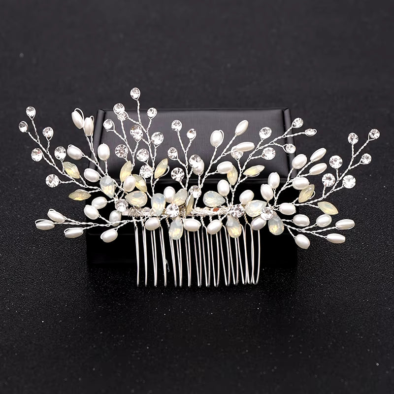 Silver Color Pearl Crystal Wedding Hair Combs Hair Accessories for Bridal Flower Headpiece Women Bride Hair Ornaments Jewelry