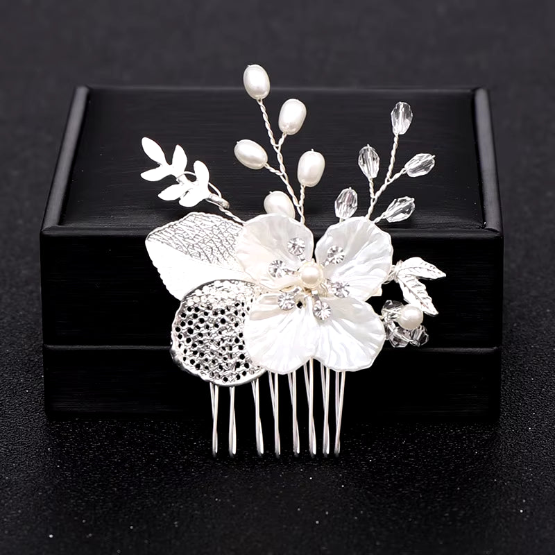 Silver Color Pearl Crystal Wedding Hair Combs Hair Accessories for Bridal Flower Headpiece Women Bride Hair Ornaments Jewelry