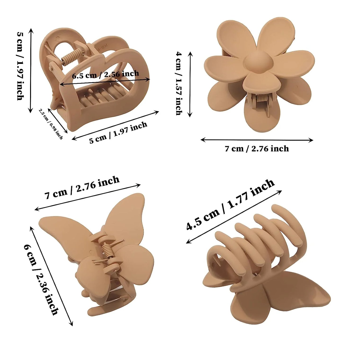 6 PCS Flower Hair Claw Clips - Matte Butterfly Hair Clips for Women Girls Non-Slip Strong Hold Hair Clips Heart Hair Claw Clips