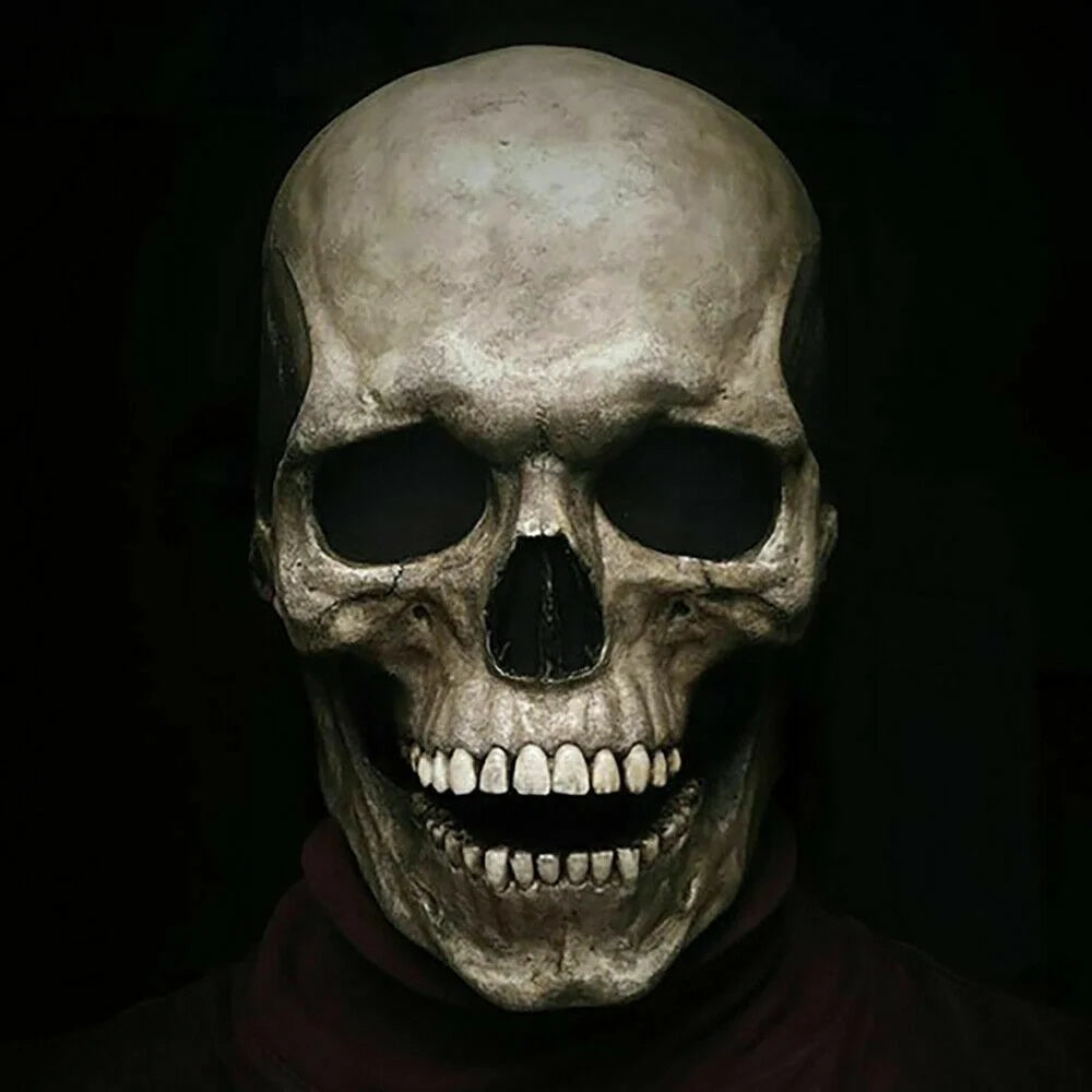 Halloween Full Head Skull Mask with Movable Jaw Realistic Human Skeleton Mask Cosplay Party Props