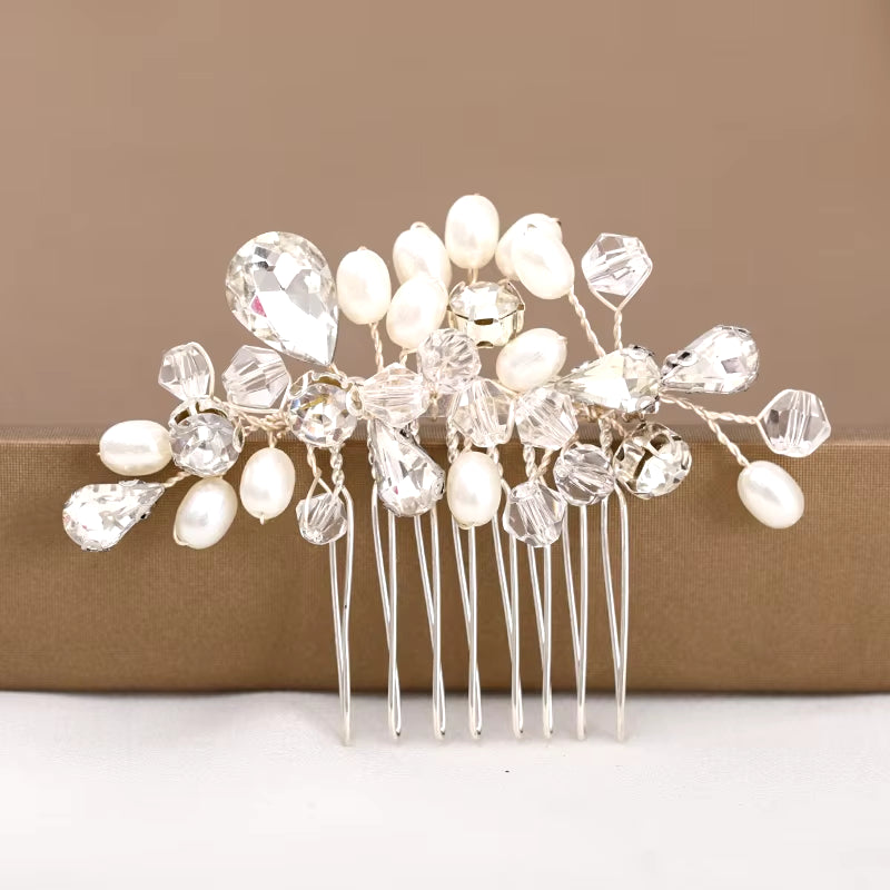 Silver Color Pearl Crystal Wedding Hair Combs Hair Accessories for Bridal Flower Headpiece Women Bride Hair Ornaments Jewelry