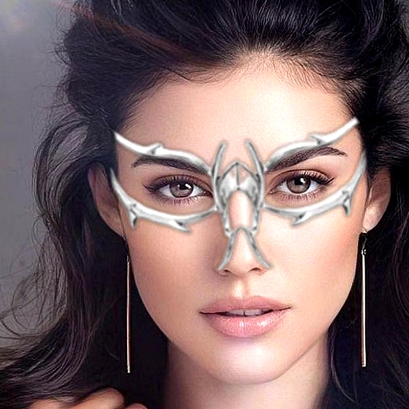 Mechanic Masquerade Face Cover Silver Irregular Alloy Facial Decoration for Kids Fashionable Decorative Face Accessories For