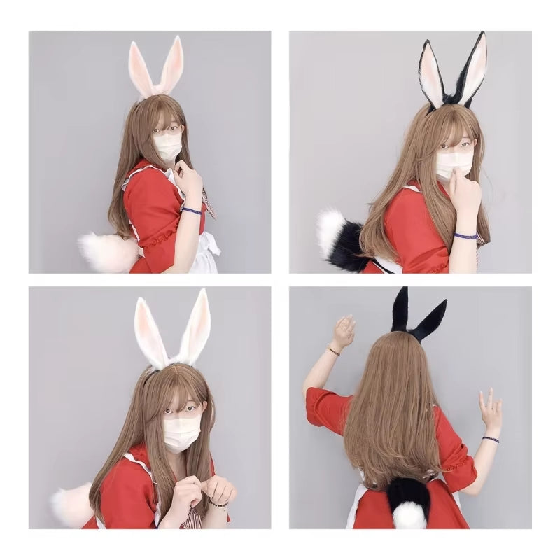 Furry Ear Hairhoop Plush Ear Hairband Animation Bunny-Costume Party Props Headdress Women Accessories Cute Tail/Headband