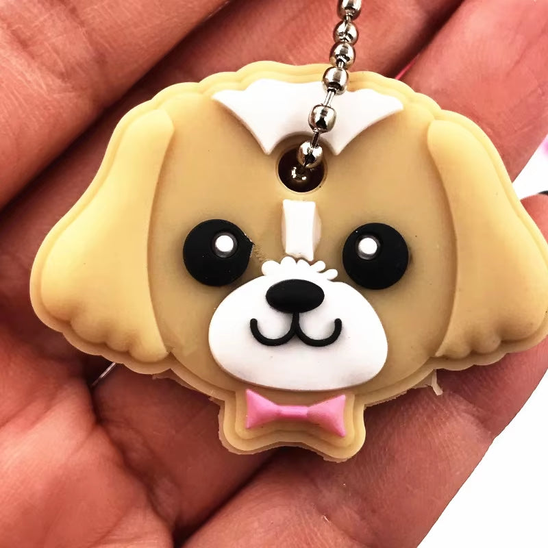 1Pcs Animal Cartoon Key Cover Cap Silicone Key Accessories PVC Soft Dog Cat Key Holder Key Chain for Girl Women Trinket Gift