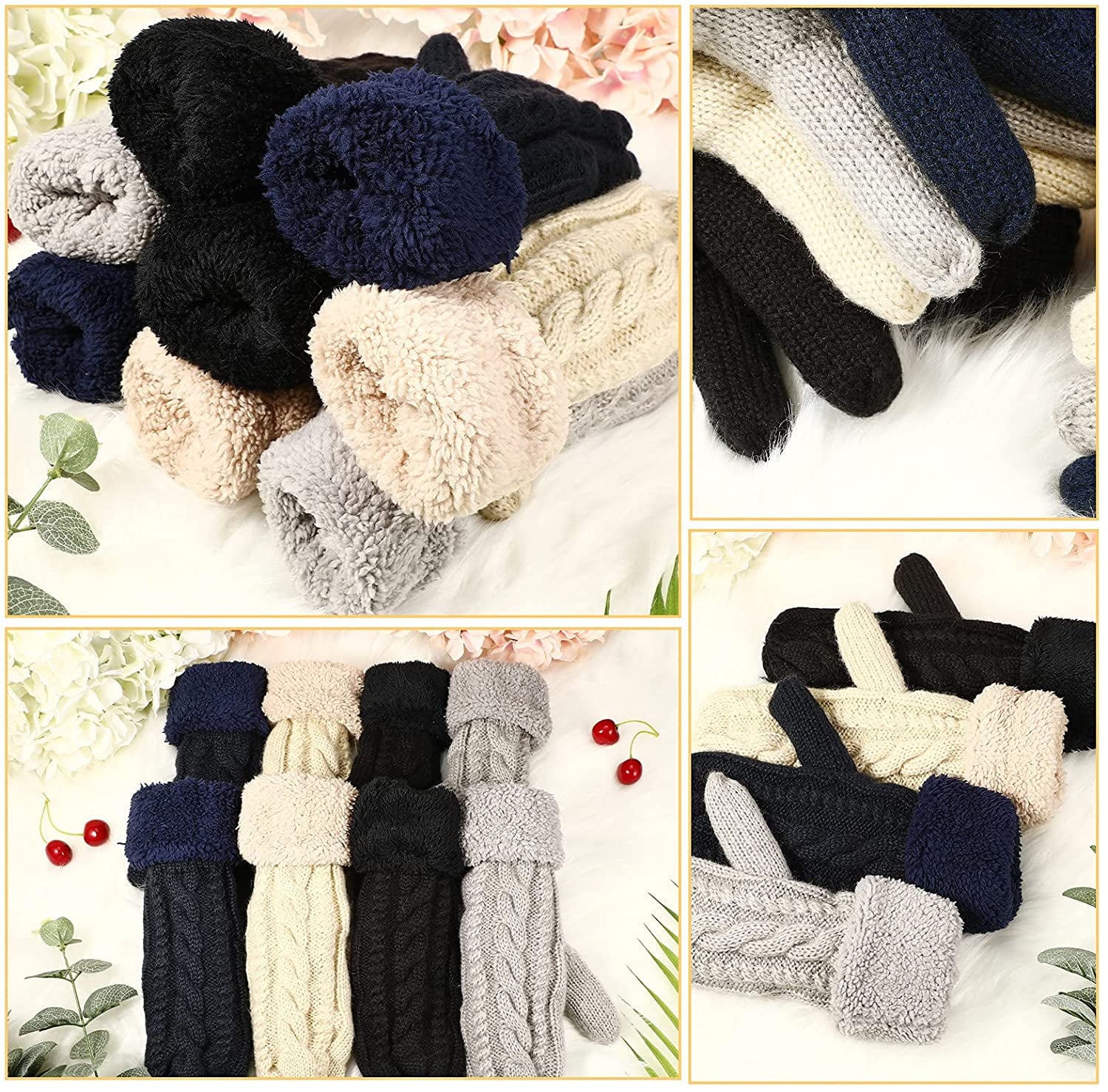 Women'S Winter Thick Gloves with Warm Lining, Cozy Knitted Mittens Thick Gloves for Girls Women